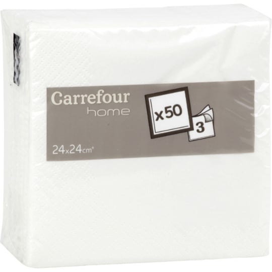 Serviette en papier 24x24cm, blanc CARREFOUR HOME