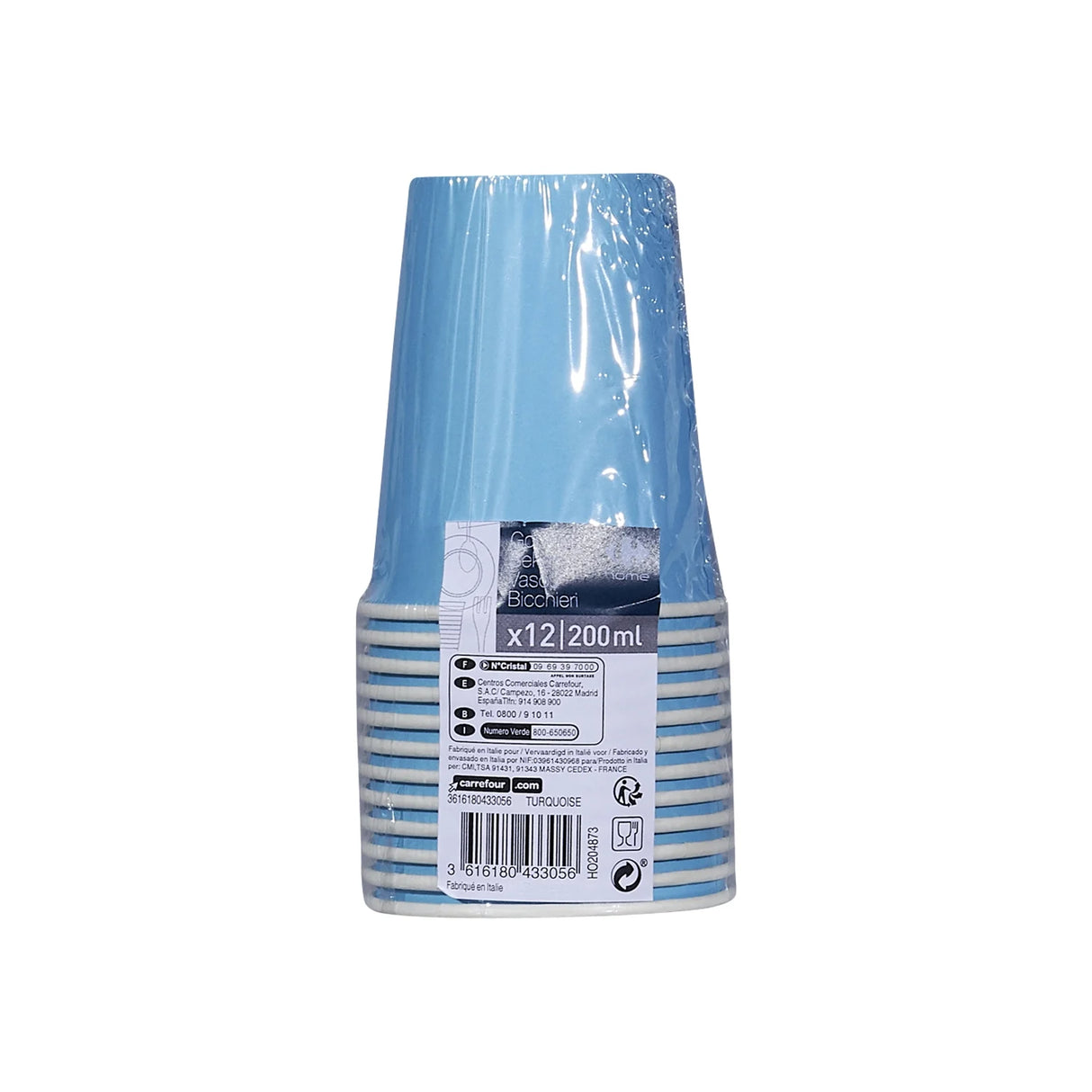 CARREFOUR HOME Lot de 12 Gobelets en Carton Turquoise 20 cl