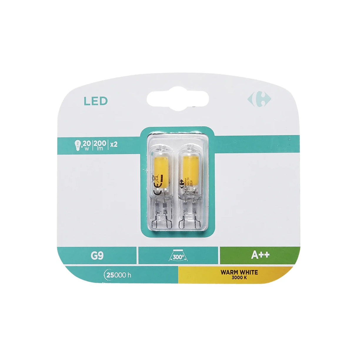 CARREFOUR Ampoule LED Capsule G9 2W Blanc 3000K Lot de 2