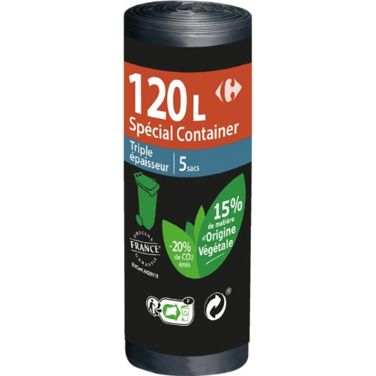 CARREFOUR Sacs Poubelle Spécial Container 120 L Lot de 5