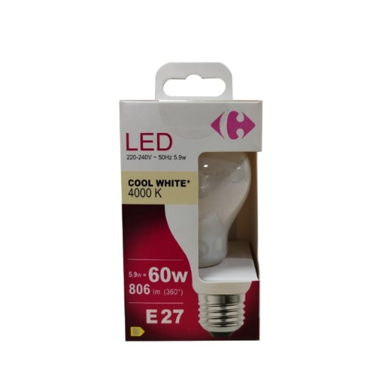 Ampoule LED E27 Standard Blanc-froid 60W X1 CARREFOUR