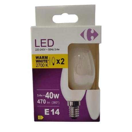 Ampoule LED E14 Flamme Blanc-chaud 40W X2 CARREFOUR