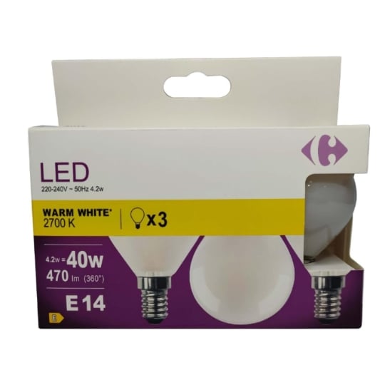 Ampoule LED E14 Sphérique Blanc-chaud 40W X3 CARREFOUR