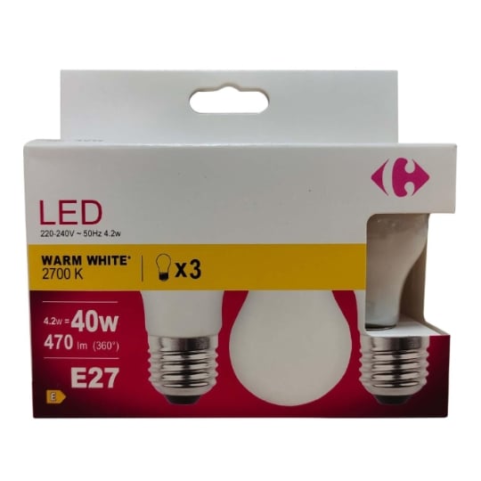 Ampoule LED fil sphérique - 40W - E27 - x3 CARREFOUR