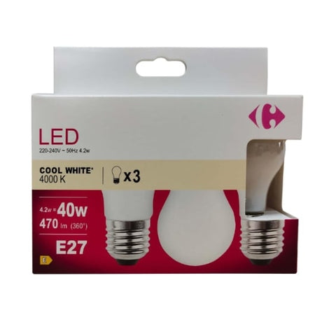 Ampoule LED fil sphérique - 40W - E27 - x3 CARREFOUR