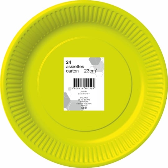 Assiette carton 23 cm jaune