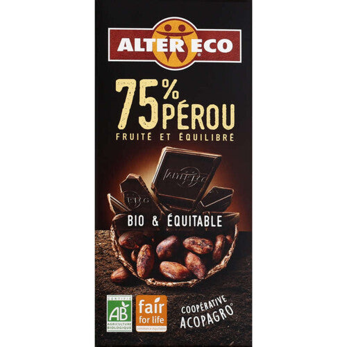 ALTER ECO Chocolat Noir 75% BIO 100g