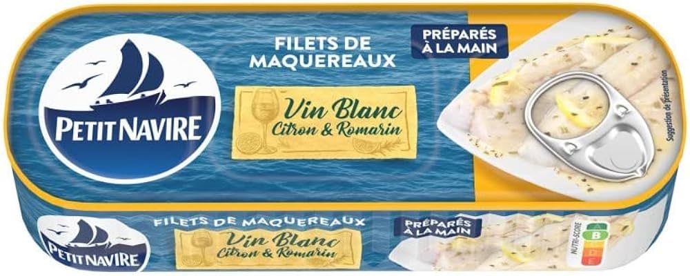 PETIT NAVIRE Filets de Maquereaux Vin Blanc, Citron et Romarin 175g