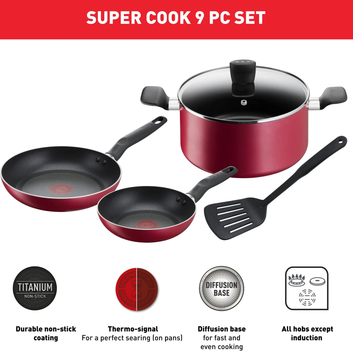 TEFAL Super Cook Set 5 Pièces Rouge B460S584