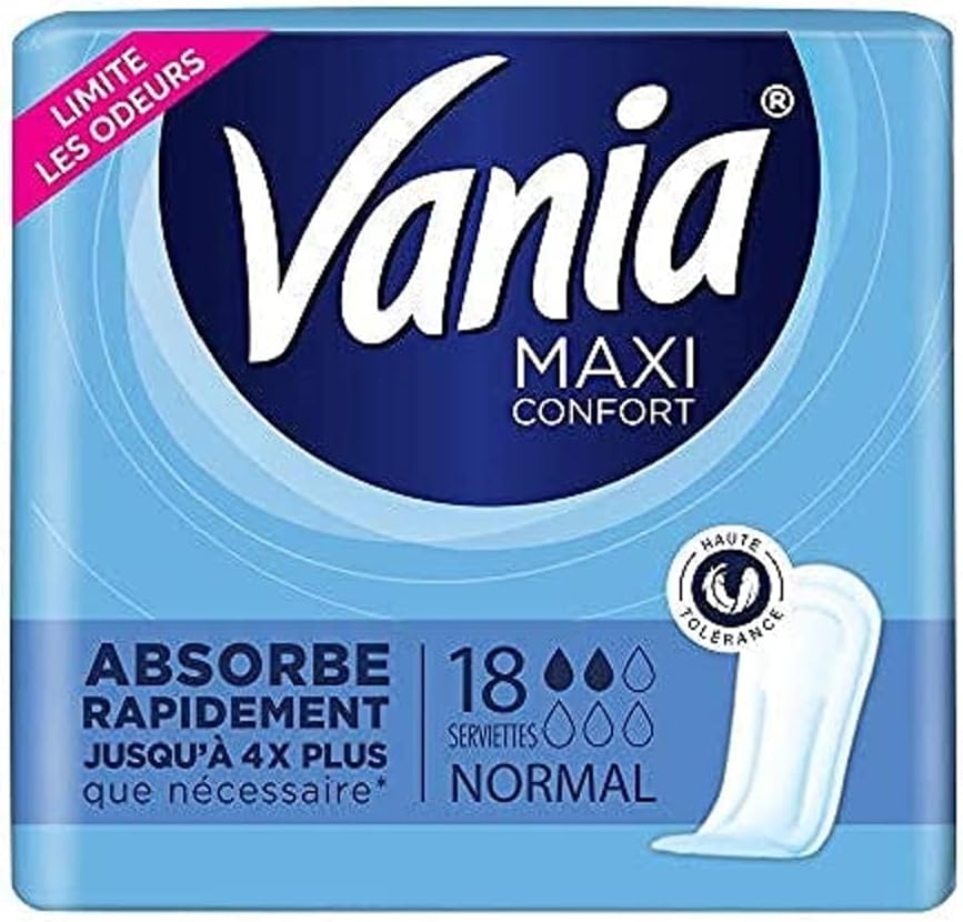 VANIA Serviettes Hygiéniques Maxi Confort Normal Lot de 18