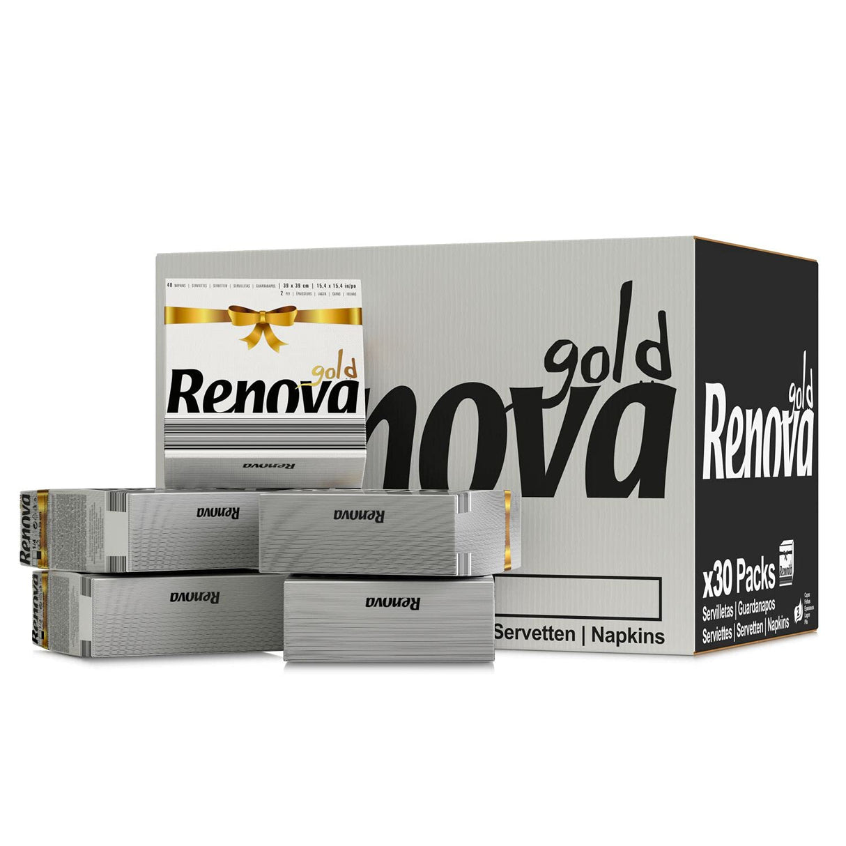 RENOVA Serviettes de Table Gold Blanches 40x40 cm Pack de 40 2 Plis