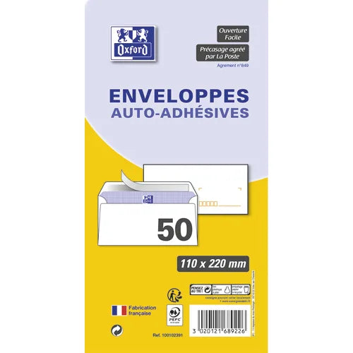 OXFORD Enveloppes Auto-Adhésives 114mm x100