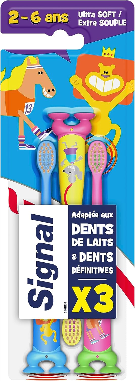 SIGNAL Brosses à Dents Extra Souple Enfants 2-6 Ans Lot de 3