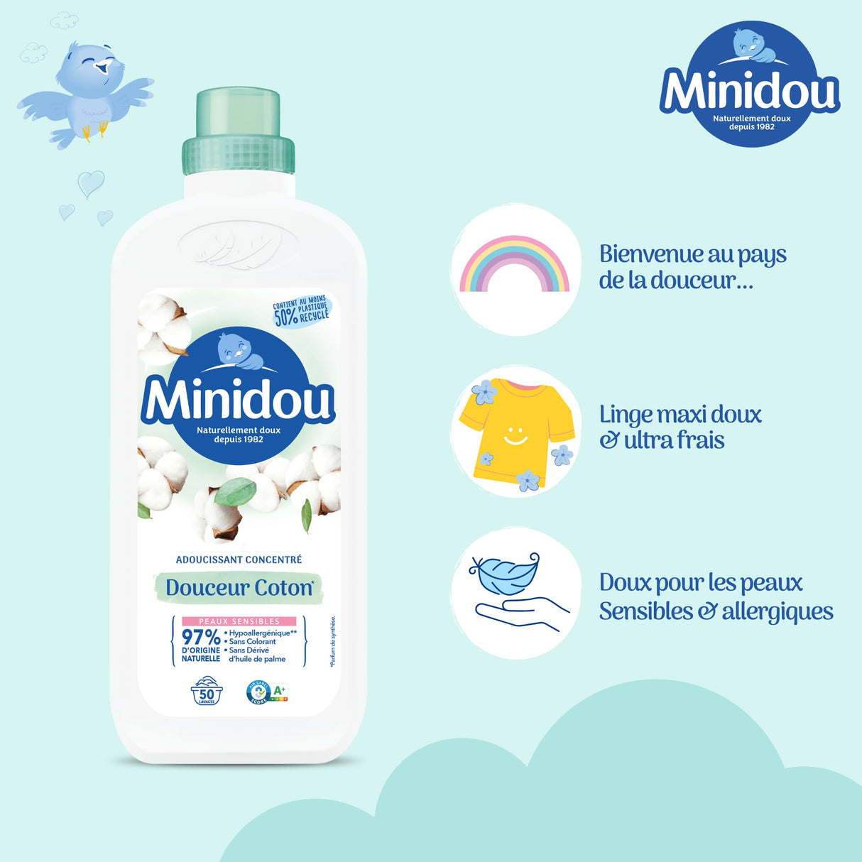 MINIDOU Assouplissant Fleur d'Amandier 50 Lavages 1 L