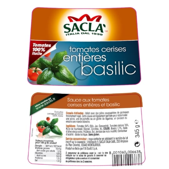 Sauce tomates cerises entières basilic SACLA