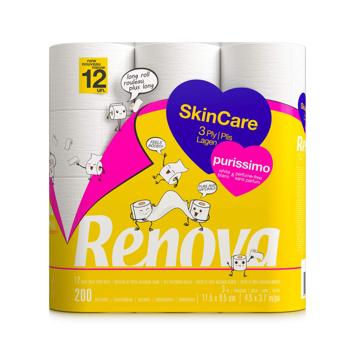 RENOVA SKIN CARE Papier Hygiénique Blanc Pur 3 Plis Pack de 12