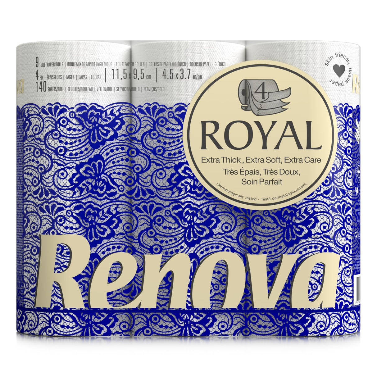 RENOVA Papier Hygiénique Royal Extra Doux Quadruple Épaisseur Lot de 9 Rouleaux