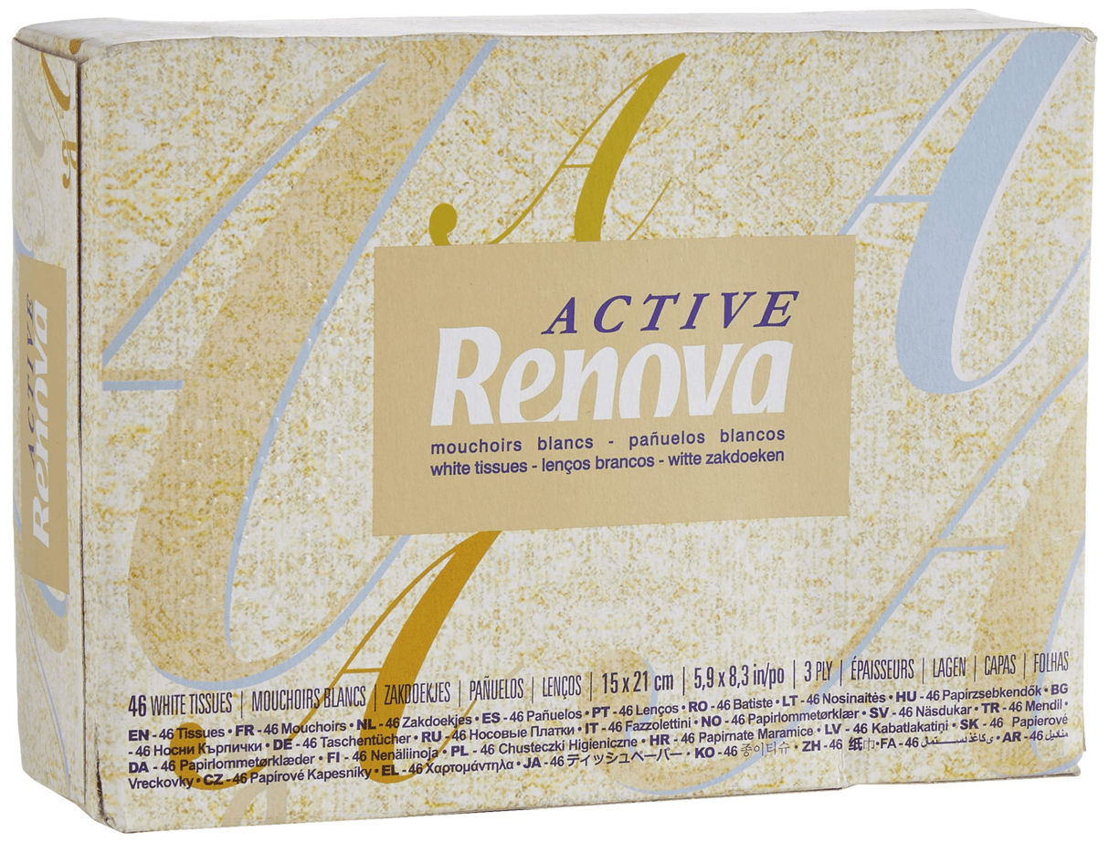 RENOVA Active Mini Mouchoirs Blancs Triple Épaisseur 46 Feuilles