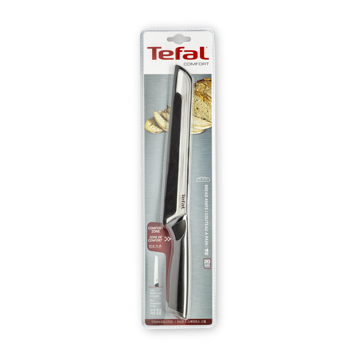 TEFAL Comfort Couteau à Pain 20 cm avec Étui K2213404