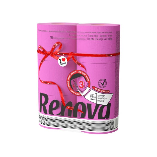 RENOVA Papier Hygiénique Red Label Rose 4 Rouleaux 3 Plis