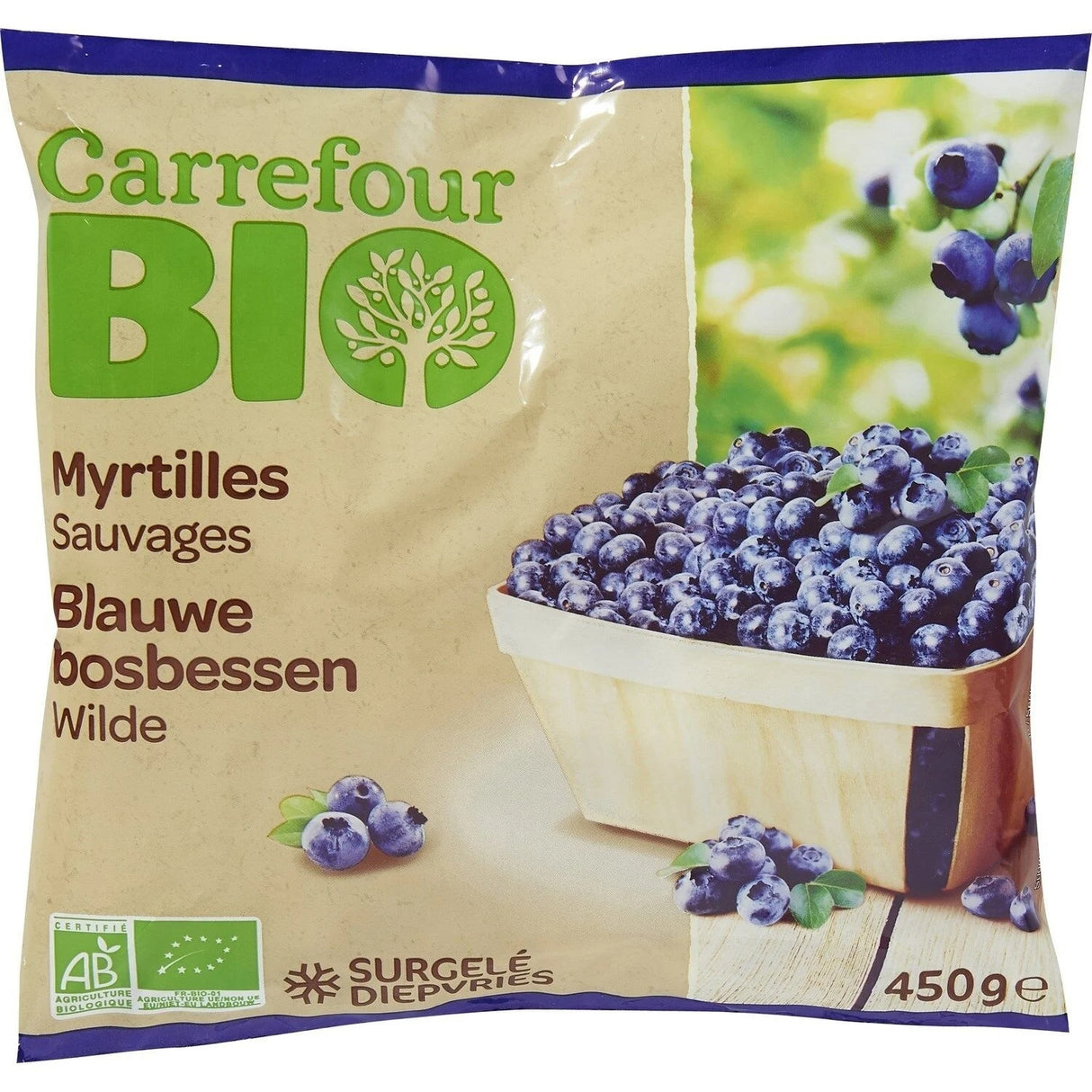 CARREFOUR BIO Myrtilles Cultivées Surgelées 450g