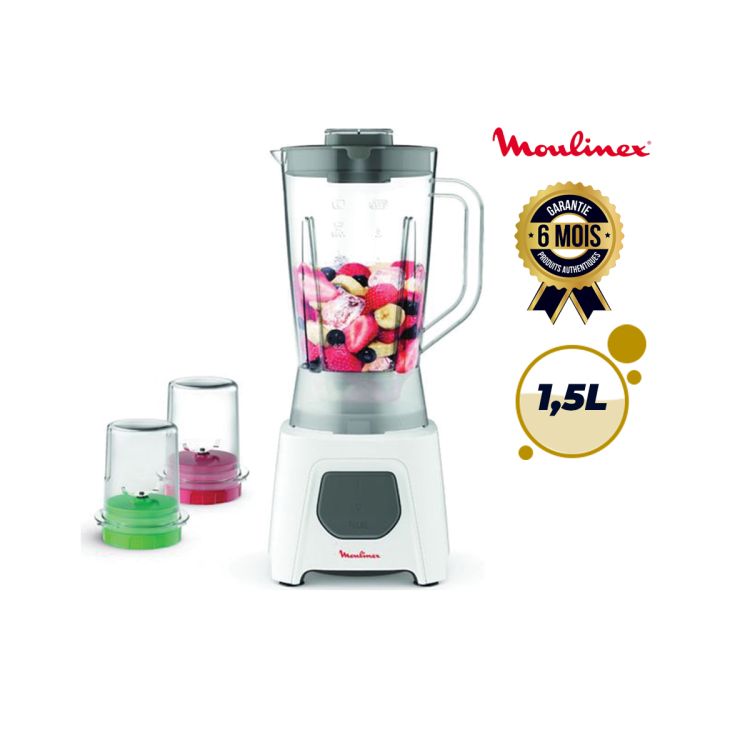 MOULINEX Blendeo Blender avec 2 Accessoires Broyeur & Hachoir 1,5 L 450W LM2B3110