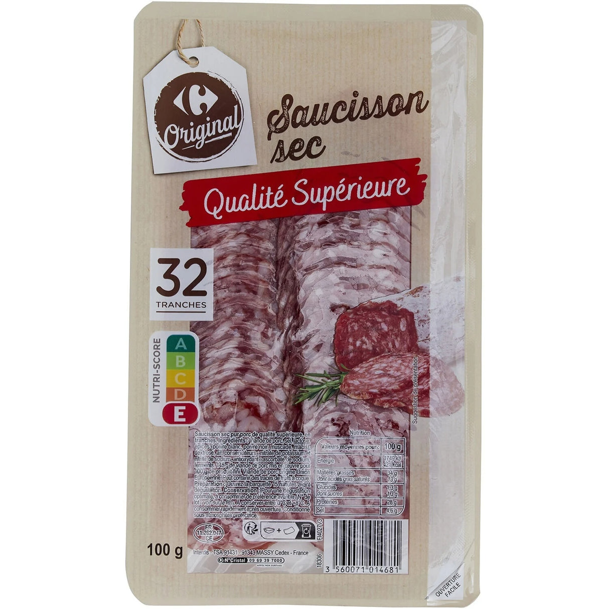 CARREFOUR Saucisson Sec 12 Tranches 100g