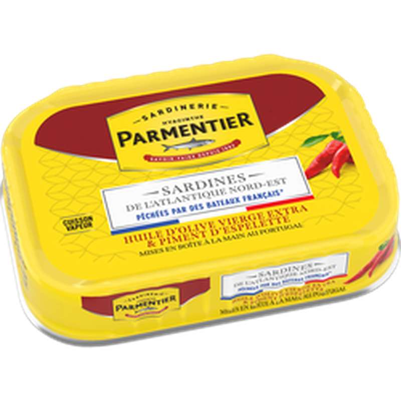 PARMENTIER Sardines à l'Huile d'Olive Vierge Extra et Piment d'Espelette 135g