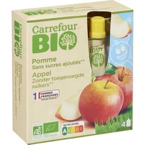 CARREFOUR BIO Compote de Pommes Sans Sucre Pack de 4 4x90g