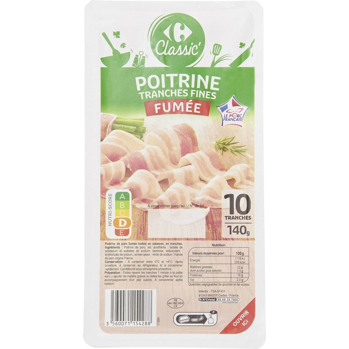 CARREFOUR Poitrine Fumée 140g