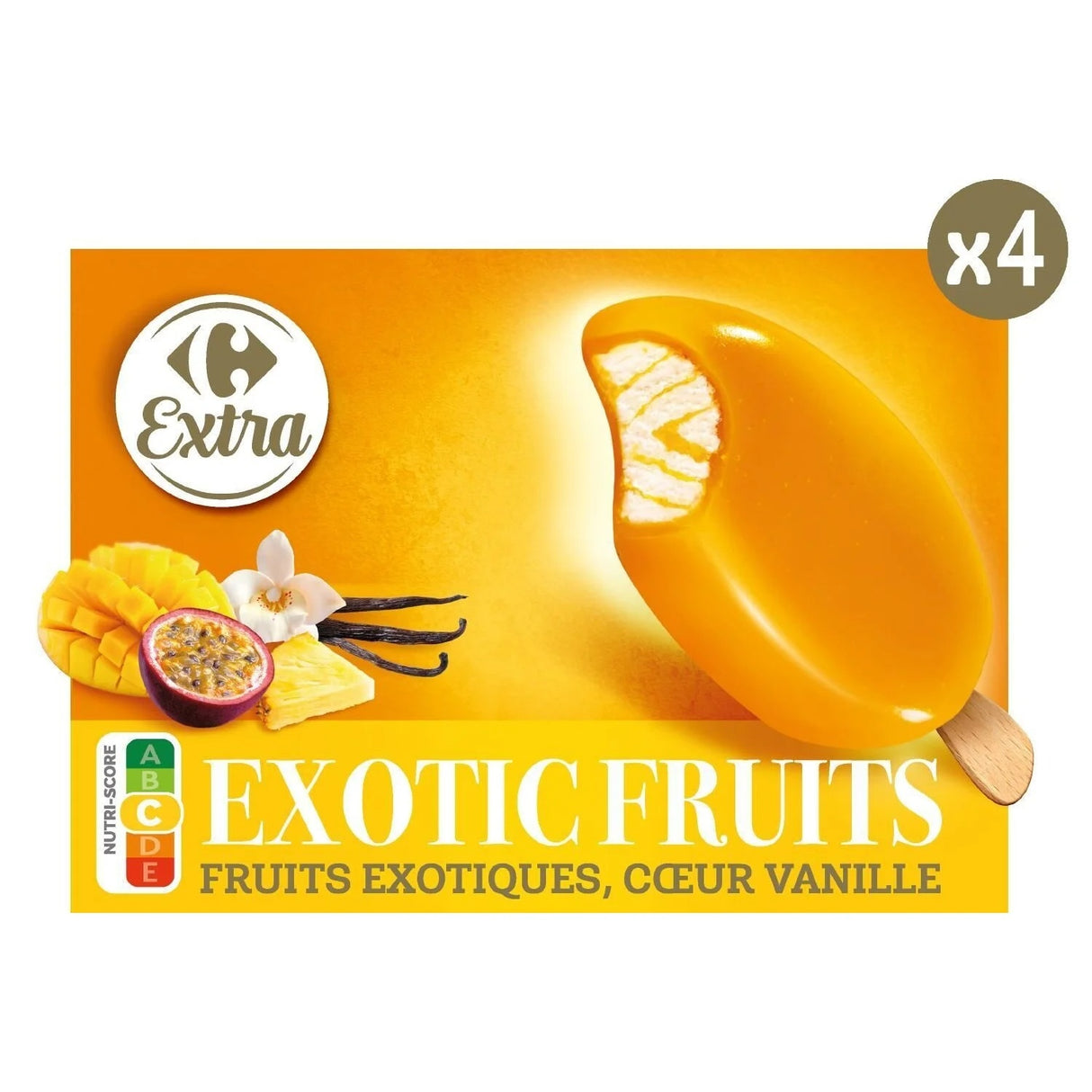 CARREFOUR Bâtonnets Vanille-Fruits Exotiques Pack de 4 312 g