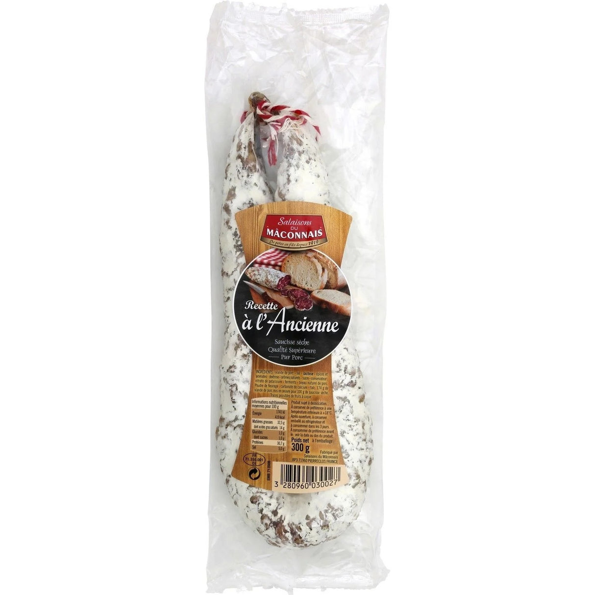 MARCONNAIS Saucisson Sec Courbé Pur Porc 300 g