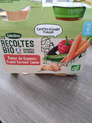 BLEDINA LES RECOLTES BIO Panier de Légumes Poulet Fermier Cumin 2x200g Dès 6 Mois - Produit