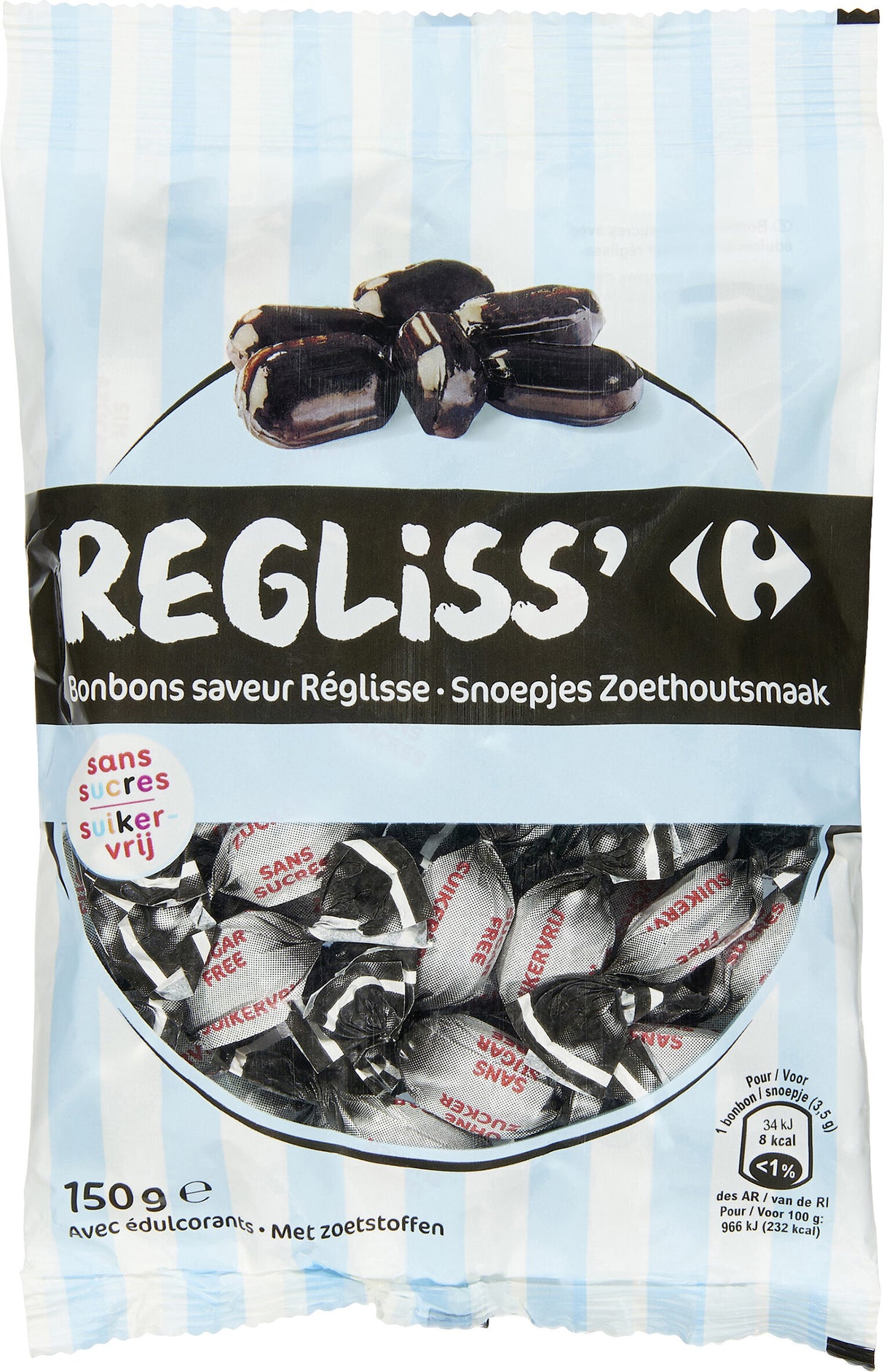 CARREFOUR Bonbons Réglisse Sans Sucre 150g