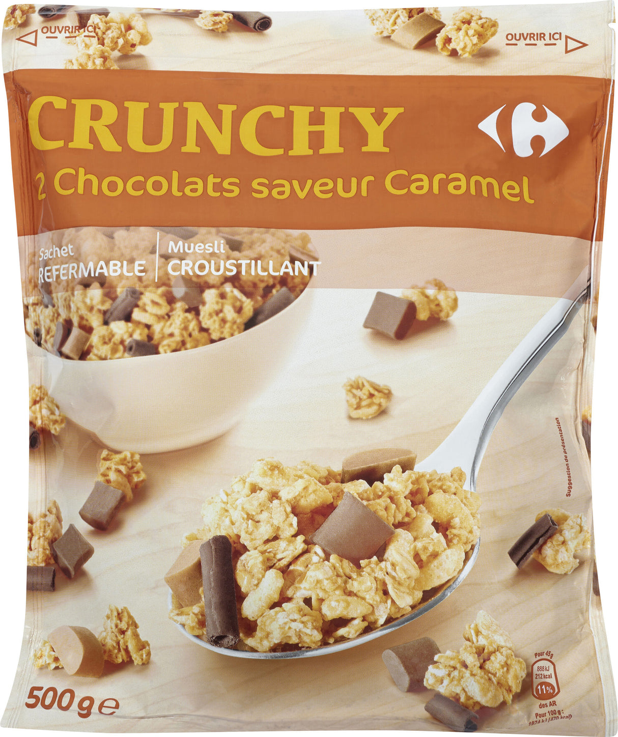 CARREFOUR Céréales Muesli Crunchy Chocolat & Caramel 500 g