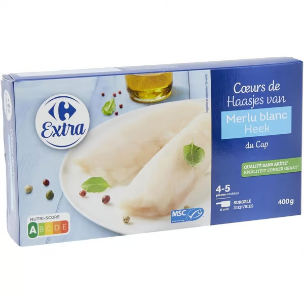 CARREFOUR Cœurs de Filet de Merlu Blanc Surgelés 400 g