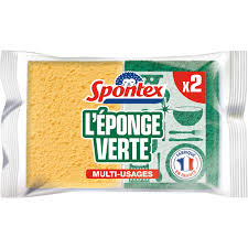 SPONTEX Éponge Fibres Recyclées Multi Usage Lot de 2