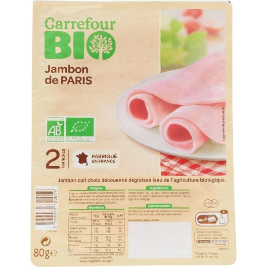 CARREFOUR BIO Jambon de Paris 2 Tranches 80g