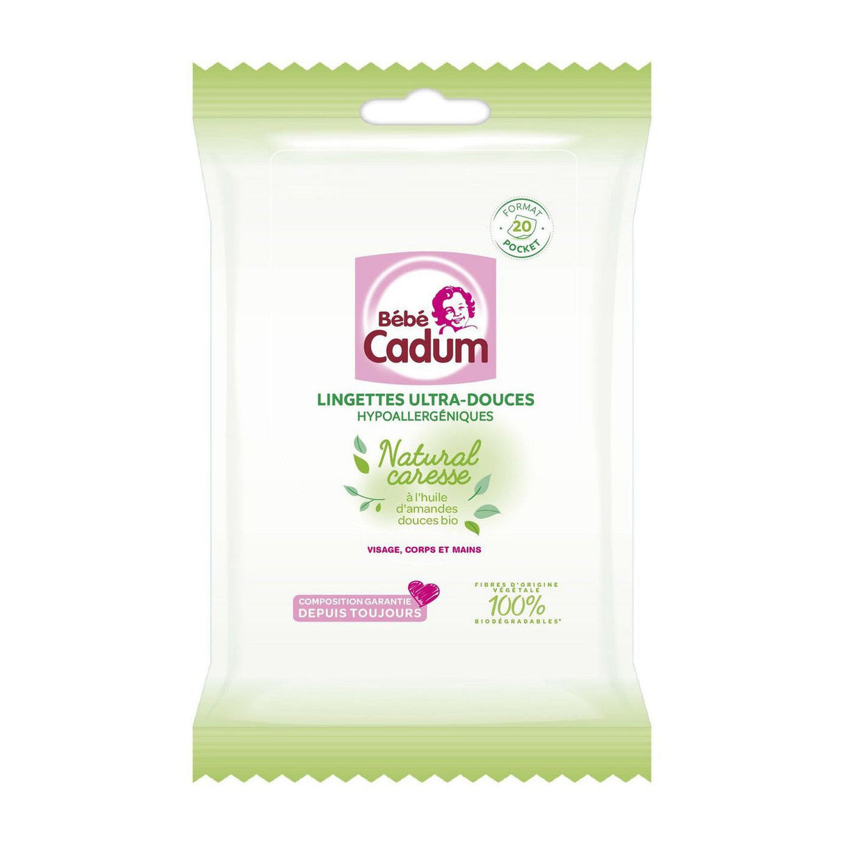 CADUM Lingettes Intimes Natural Caresse 20 Pièces