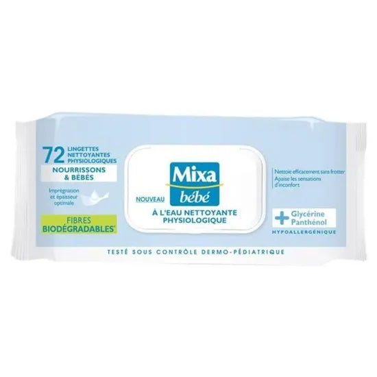 MIXA BÉBÉ Lingettes Eau Nettoyante Physiologique Lot de 72