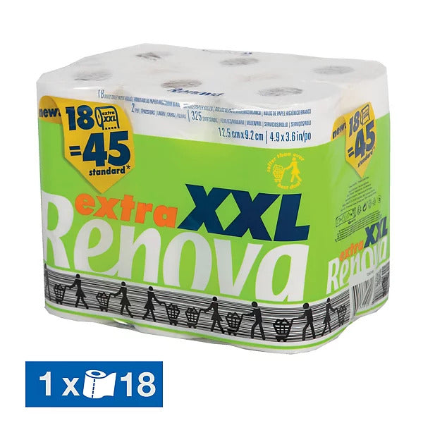 RENOVA Papier Hygiénique Extra XXL Double Épaisseur Lot de 18 Rouleaux