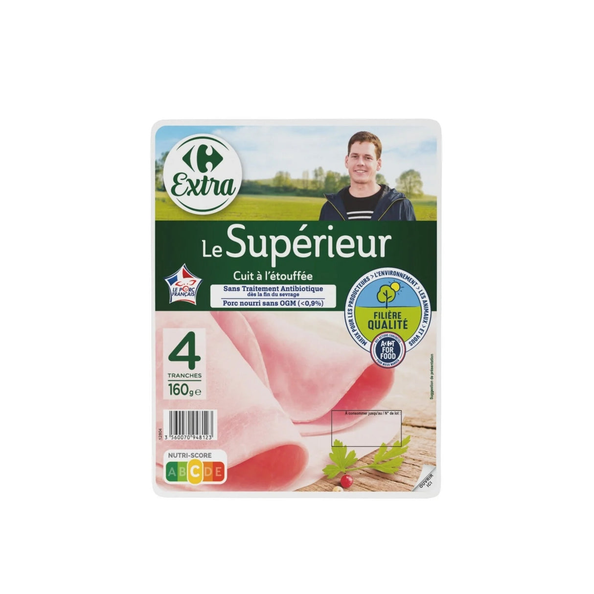 CARREFOUR Jambon Supérieur Sans Couenne 4 Tranches 160 g