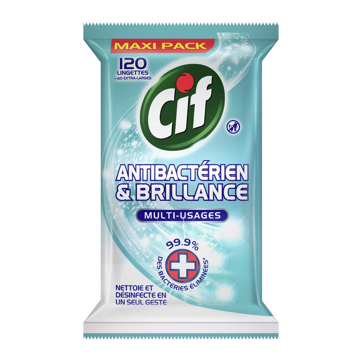 CIF Lingettes Multi-Usage Antibactériennes & Brillance Pack de 120