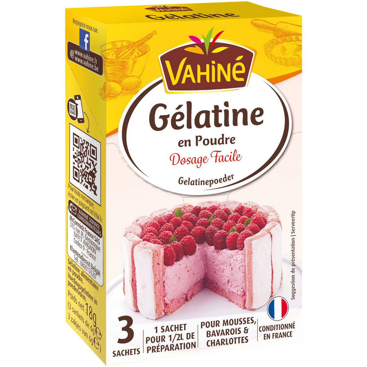 VAHINE Gélatine en Poudre Pack de 3 Sachets 18 g