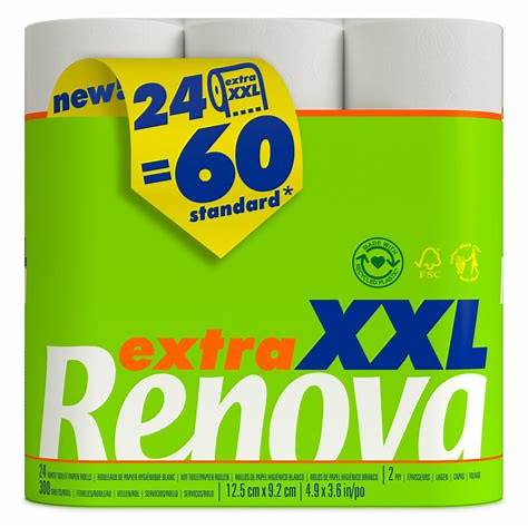 RENOVA Papier Hygiénique Extra XXL Pack de 24 (= 60 Rouleaux)