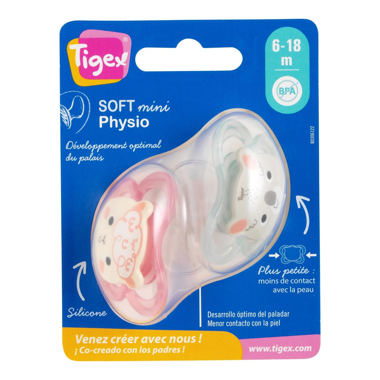 TIGEX Sucettes Soft Touch Silicone Fille 6+ mois Lot de 2