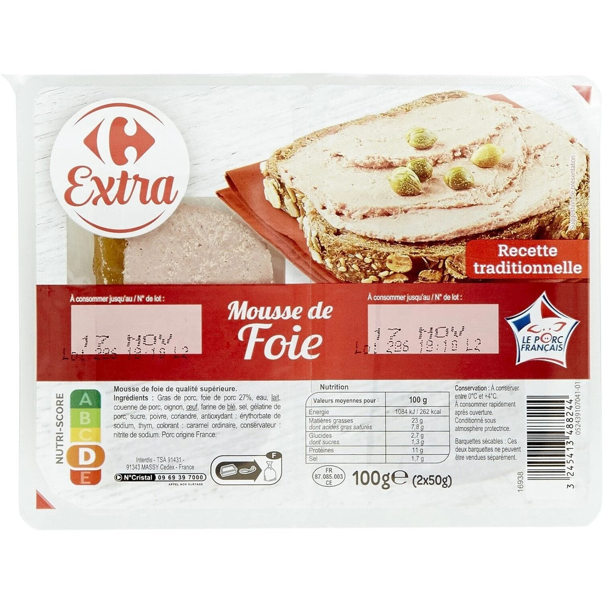 CARREFOUR Mousse de Foie Pack de 2x50 g