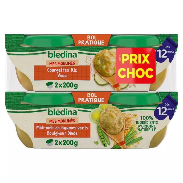 BLEDINA Mes moulinés bol courgettes riz veau et légumes verts boulghour dinde dès 12 mois 4x200g