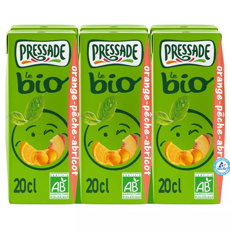 PRESSADE Nectar orange pêche abricot bio sans pulpe briquettes 6x20cl