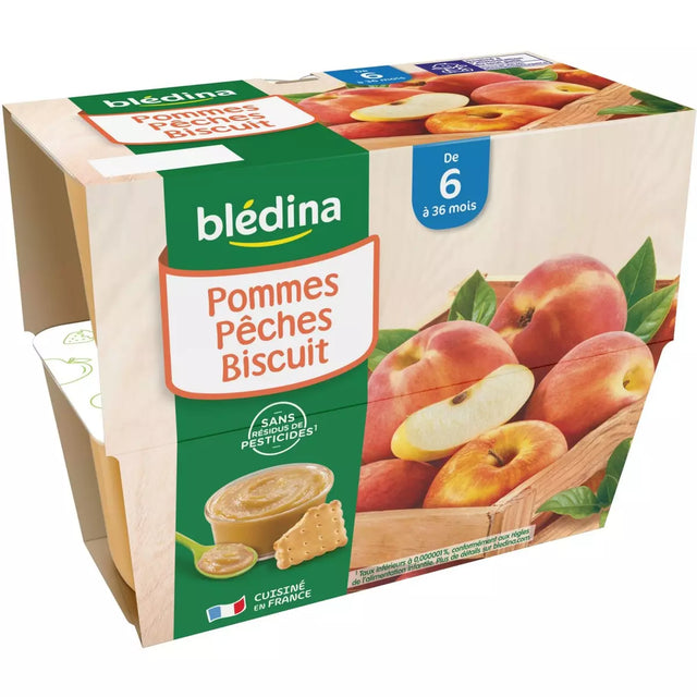 BLEDINA Blédina coupelle pomme pêche biscuit 4x100 de 6 à 36mois